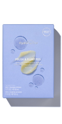 Boxed two step home peel system, polish and plump mechanical exfoliation and chemical combination